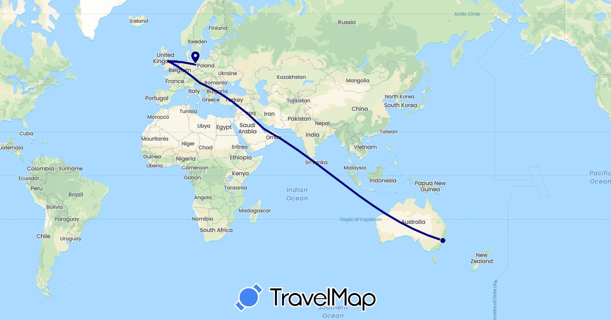 TravelMap itinerary: driving in Australia, Germany, United Kingdom, Croatia, Qatar (Asia, Europe, Oceania)